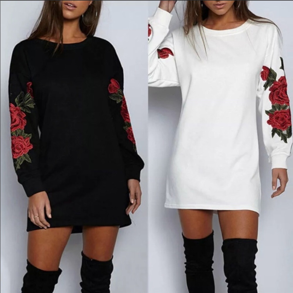 NWT🌹Long Sleeve Embroidered Tunic🌹🖤⚪️